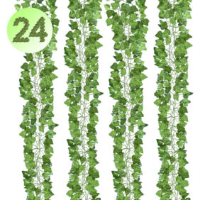 Efeu Künstlich Girlande, 24 Stück Grün Efeu mit Nylon Kabelbinder Pflanzen Efeuranke für Garten Hochzeit Party Wanddekoration - Grün - Hengda