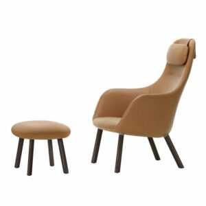 HAL Lounge Chair Ledersessel & Ottoman - integriertes Sitzkissen, Lederbezug premium f red stone 22, Untergestell eiche natur, naturholz-schutzlack...
