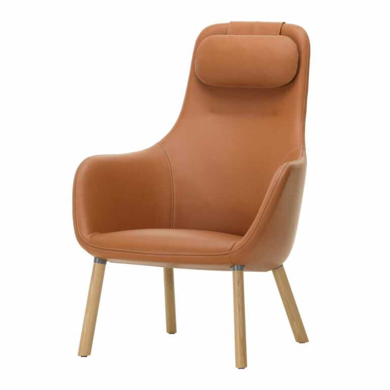 HAL Lounge Chair Ledersessel - integriertes Sitzkissen, Lederbezug premium f red stone 22, Untergestell eiche natur, naturholz-schutzlack 10, Gleit...