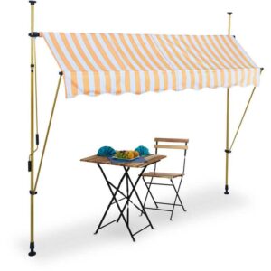 Klemmmarkise, 250 cm breit, höhenverstellbar, ohne Bohren, UV-beständig, Sonnenschutz für Balkon, weiß-orange - Relaxdays