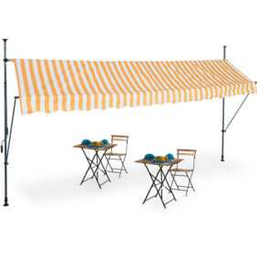 Klemmmarkise, 400 cm breit, höhenverstellbar, ohne Bohren, UV-beständig, Sonnenschutz für Balkon, weiß-orange - Relaxdays
