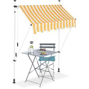 Klemmmarkise, Balkon Sonnenschutz, einziehbar, Fallarm, ohne Bohren, höhenverstellbar, 150 cm breit, gestreift - Relaxdays