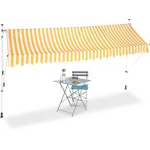 Klemmmarkise, Balkon Sonnenschutz, einziehbar, Fallarm, ohne Bohren, höhenverstellbar, 400 cm breit, gestreift - Relaxdays