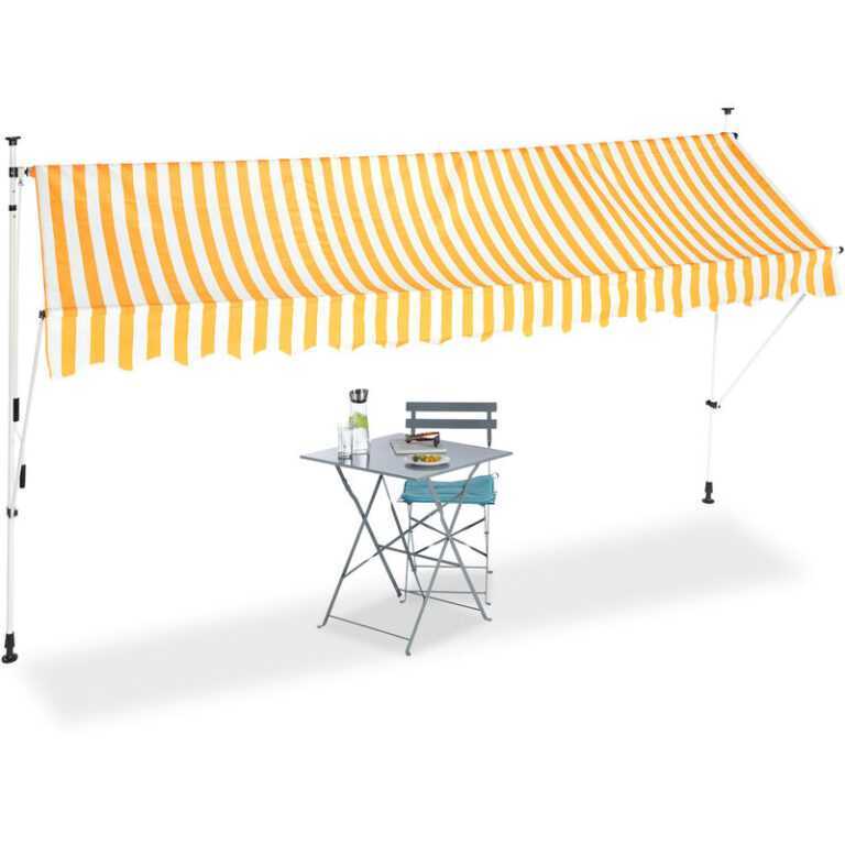 Klemmmarkise, Balkon Sonnenschutz, einziehbar, Fallarm, ohne Bohren, höhenverstellbar, 400 cm breit, gestreift - Relaxdays