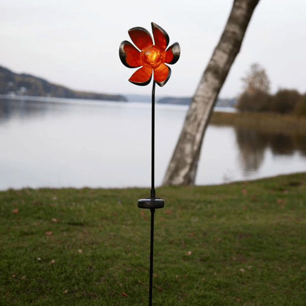 LED Solarstab "Flora"- schwarz - amber LED - Glaskugel in Blüte - H...