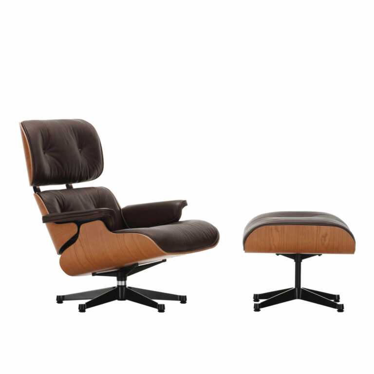 Lounge Chair & Ottoman American Cherry Version, Masse neue masse, Lederbezug natural f nero 66, Untergestell poliert / seiten schwarz, Gleiter filz...