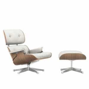 Lounge Chair & Ottoman - White Edition, Masse neue masse, Lederbezug premium f olive 74, Untergestell poliert, Gleiter weiss für hartböden