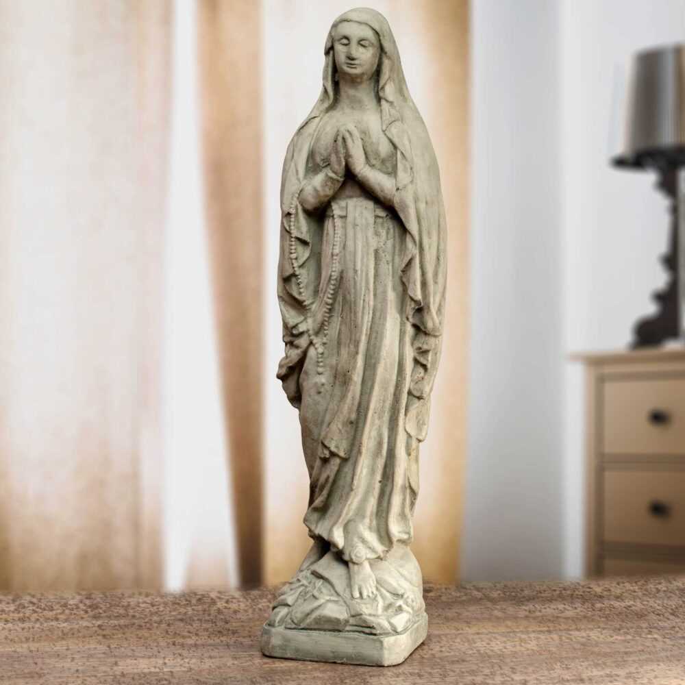 Madonnaskulptur, Maria Statue aus Steinguss, Marien-Skulptur, in Antik-Weiss