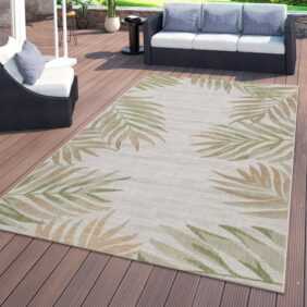 Outdoorteppich "In- & Outdoorteppich Beige Grün Balkon Terrasse Palmen Muster Strapazierfähig", TT Home, rechteckig, Höhe: 8 mm