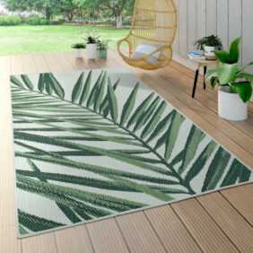 Paco Home In- & Outdoor Teppich Palmen-Muster Terrasse Balkon Flachgewebe Grün Beige 100x200 cm