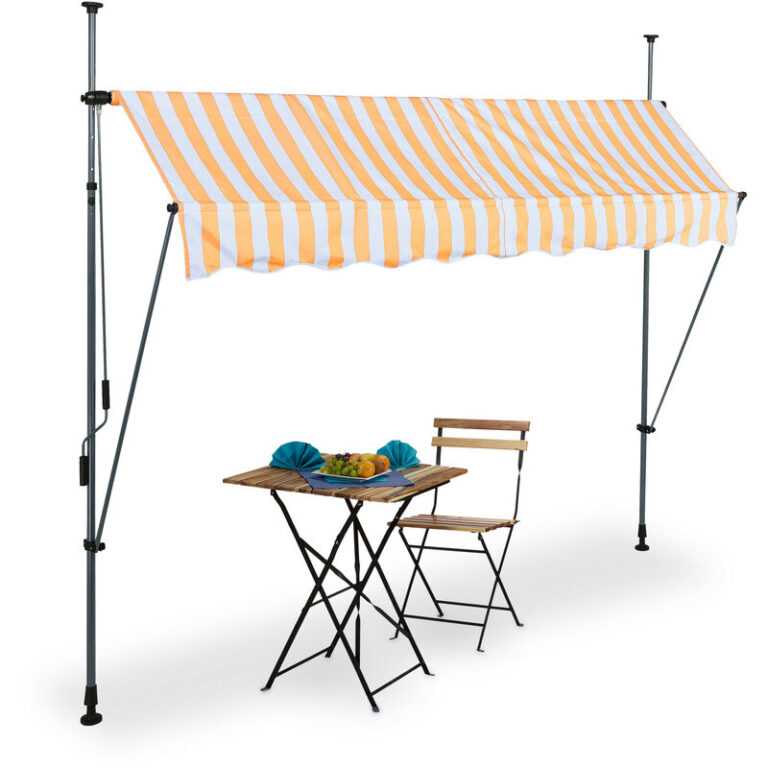 Relaxdays - Klemmmarkise, 200 cm breit, höhenverstellbar, ohne Bohren, UV-beständig, Sonnenschutz für Balkon, weiß-orange