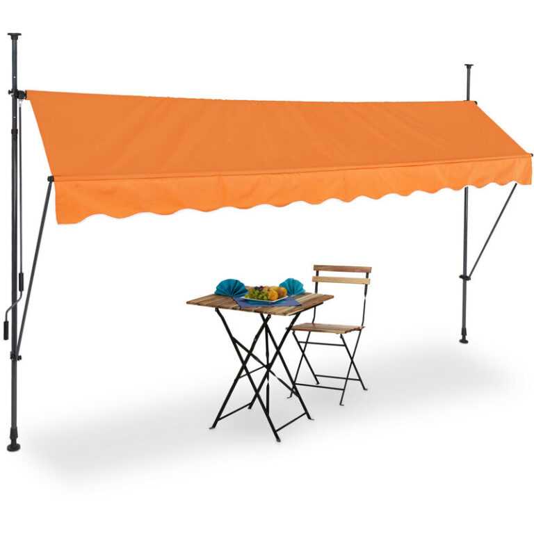 Relaxdays Klemmmarkise, 350cm breit, höhenverstellbar, Sonnenschutzmarkise Balkon ohne Bohren, UV-beständig, orange/grau