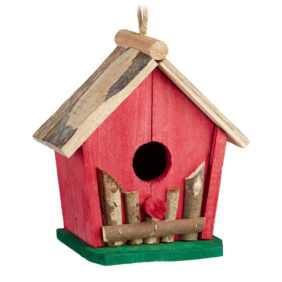 Relaxdays - Mini Vogelhaus, zum Aufhängen, für Balkon & Garten, Holz, Deko Vogelhäuschen, hbt 18 x 17 x 11 cm, rot/grün
