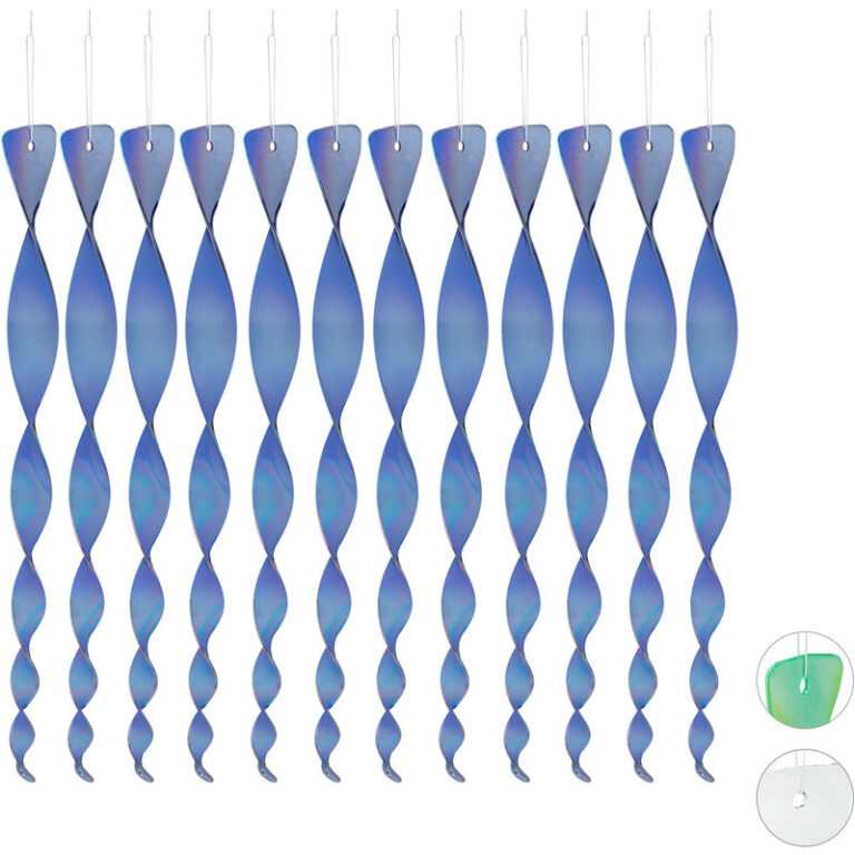 Relaxdays - Vogelabwehr Spirale, 12er Set, reflektierend, Balkon & Garten, Windspirale, 40 cm lang, Vogelschreck, blau