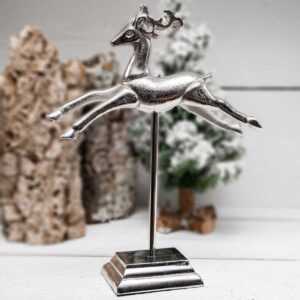 Rentier Figur, Springend, Weihnachtsdeko | Aluminium, Silber | H34,5xB26,5cm