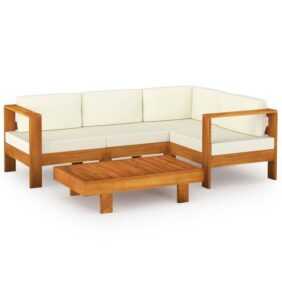 vidaXL Garten-Essgruppe "5-tlg Garten Lounge Set mit Creme Auflagen Massivholz Akazie Holz Sitzgruppe Set Loungemöbel"