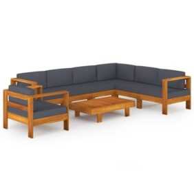 vidaXL Garten-Essgruppe "8-tlg Garten Lounge Set mit Dunkelgrauen Auflagen Akazienholz Holz Sitzgruppe Set Loungemöbel"