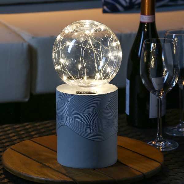 LED Solar Tischlampe GLOW - Kugelleuchte mit Sockel - warmweiße LED...