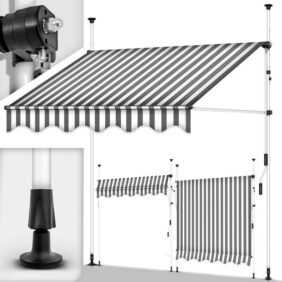 Balkonmarkise 150 cm Grau/Weiß Gelenkarm Markise Klemmmarkise Sonnenmarkise Balkon ohne Bohren - Tillvex