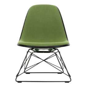 Eames Plastic Lounge Side LSR Vollpolster-Sessel, Sitzschale grün, Stoff Hopsak F60 gelb/elfenbein, Untergestell glanzchrom, Gleiter basic dark für...