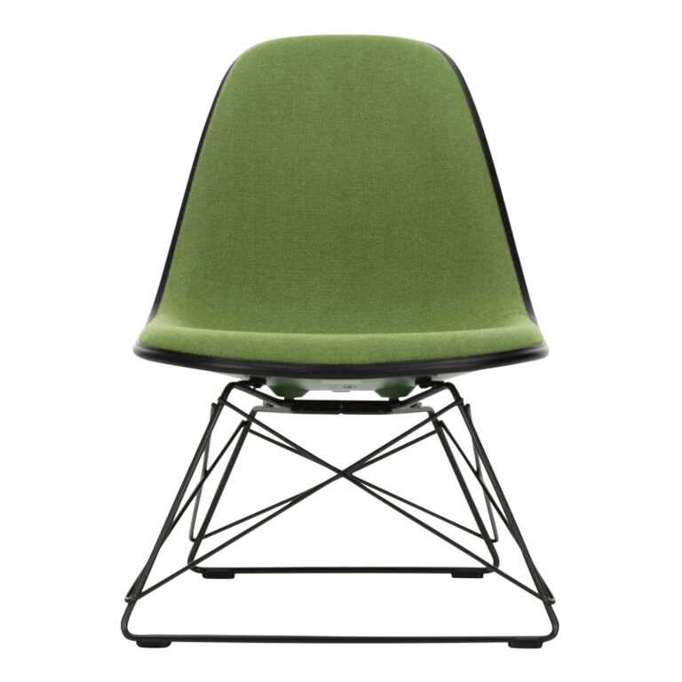 Eames Plastic Lounge Side LSR Vollpolster-Sessel, Sitzschale weiss, Stoff Hopsak F60 grün/elfenbein, Untergestell weiss pulverbeschichtet (glatt), ...