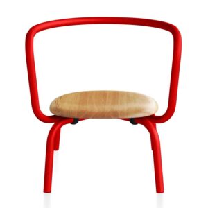 Parrish Lounge Chair Sessel, Gestell aluminium, rot pulverbeschichtet, Sitz ahornholz