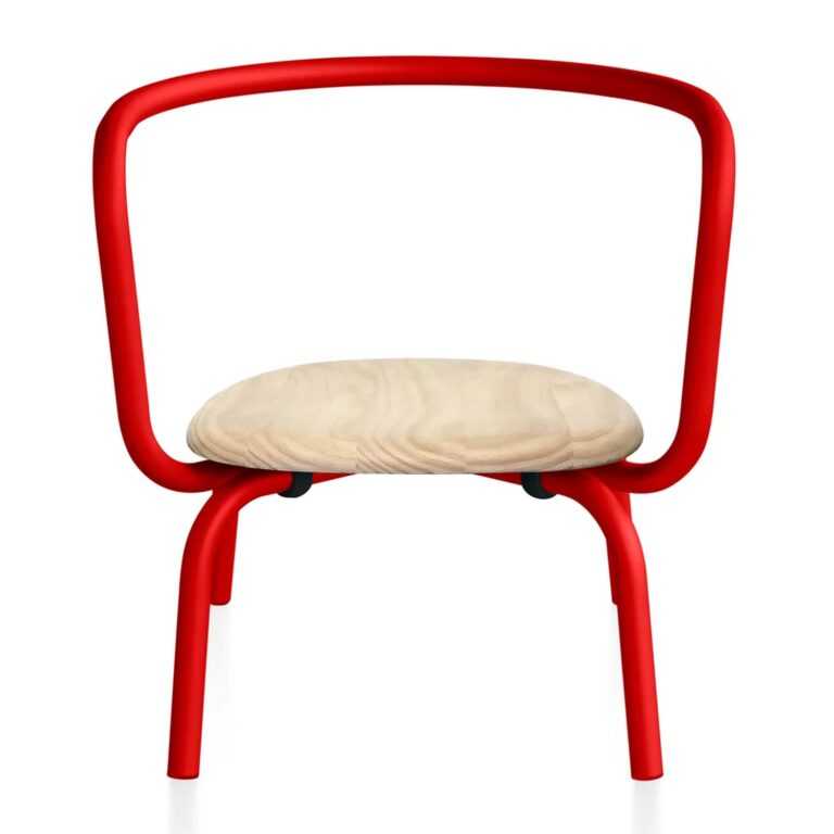 Parrish Lounge Chair Sessel, Gestell aluminium, rot pulverbeschichtet, Sitz holz, accoya
