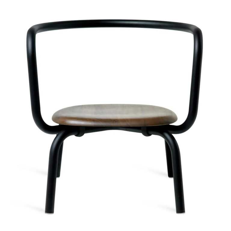 Parrish Lounge Chair Sessel, Gestell aluminium, schwarz pulverbeschichtet, Sitz holz, nussbaum