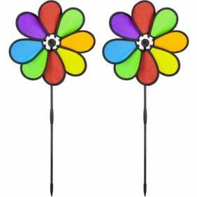 2 x Windrad Blume, Gartenwindrad für Kinder & Erwachsene, Balkon & Garten, Windmühle hbt: 72 x 31 x 6,5 cm, bunt