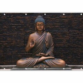 MuchoWow Balkonsichtschutz Buddha - Buddha-Statue - Braun - Spirituell - Meditation (1-St) Balkonbanner, Sichtschutz für den Balkon, Robustes und wetterfest