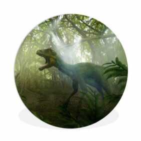 MuchoWow Gemälde Dinosaurier - Dschungel - Pflanzen, (1 St), Rundes wandbild für Wohnzimmer, Wandkreis, Wandschmuck, 90x90 cm