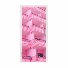 MuchoWow Türtapete Balkon - Sommer - Rosa - Architektur, Matt, bedruckt, (1 St), Fototapete für Tür, Türaufkleber, 75x205 cm