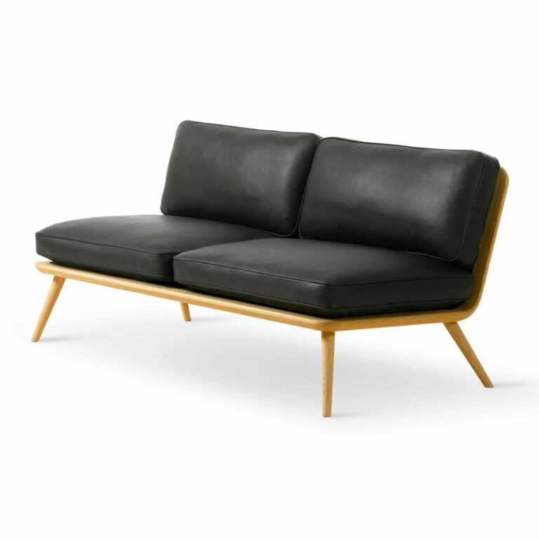 Spine 2er Lounge Sofa, Bezug leder omni - 320 dark clay, Beine esche schwarz