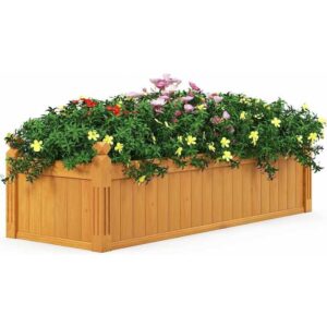 Blumenkasten aus Tannenholz, Rechteckiger Hochbeet mit Drainagesystem, Pflanzkasten für Gemüse & Blumen & Kräuter, Pflanzbeet für Garten, Terrasse &