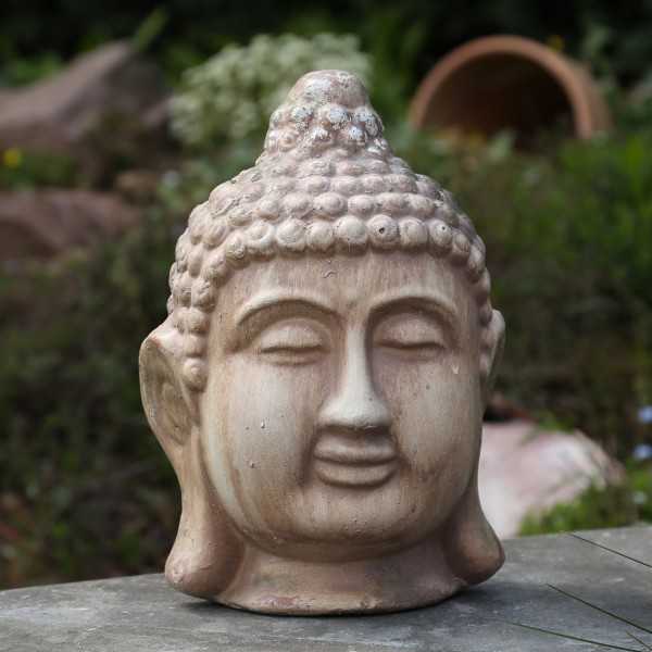 Buddhakopf Mann - Dekofigur - Magnesia - H: 27cm - für Außen - kupf...