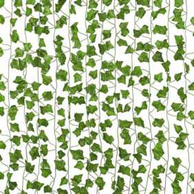 Efeu Künstlich 12 Stück 2.4m Künstliche Pflanzen Kunst Efeu Girlande Vines Fake Plant Hängend für Hochzeit Büro Küche Garten Party - Grün