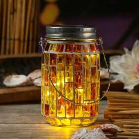 LED Solar Glas - Einmachglas mit Mosaiksteinchen - mit Henkel - H: ...