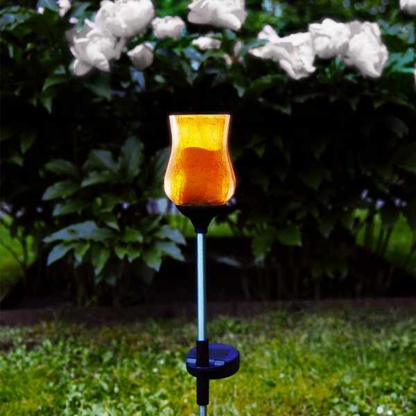 LED Solarstab "Lyon" - amber Glas - gelbe LED - H: 52cm - D: 7cm - ...