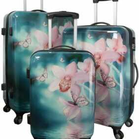 MONOPOL® Kofferset Kofferset 3 tlg. Trolleyset Reisekoffer Hartschale Orchidee