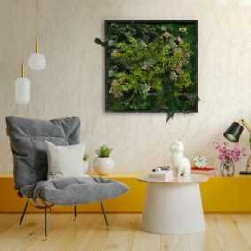 Pflanzenbilder Blumen stabilisierte Wandpflanzen ForestMoss Persephone Größe: 150 x 50 cm - Farbe des Rahmens: Schwarz