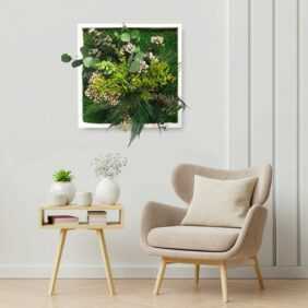 Pflanzenbilder Blumen stabilisierte Wandpflanzen ForestMoss Persephone Größe: 40 x 40 cm - Farbe des Rahmens: Weiß