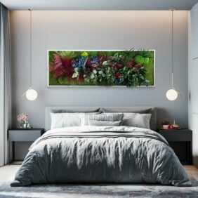 Stabilisierte Pflanze Bilder Garten grün Blumen ForestMoss Demetra Größe: 140 x 40 cm - Farbe des Rahmens: Weiß
