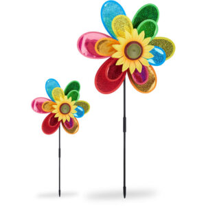 2 x Windrad Blume, dekorativer Blumenstecker, Gartendeko für Balkon oder Terrasse, HxBxT: 74,5 x 37,5 x 14 cm, bunt