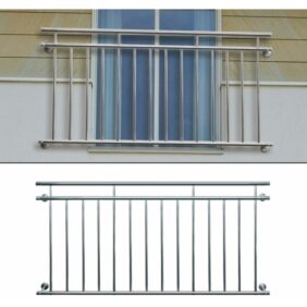 Französischer Balkon, 90x100 cm, glänzend, aus Edelstahl, mit 7 Füllstäben, Balkongeländer Balkongitter Fenstergitter - Ecd Germany