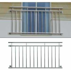 Französischer Balkon, 90x156 cm, glänzend, aus Edelstahl, mit 11 Füllstäben, Balkongeländer Balkongitter Fenstergitter - Ecd Germany