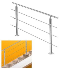 Lospitch Treppengeländer Edelstahl Handlauf Geländer 0-5 Querstab Bausatz Aufmontage, 80 cm Länge, mit 3 Pfosten, für Brüstung Balkon Garten