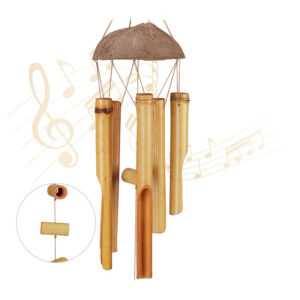 Windspiel Bambus, Holz Klangspiel, wetterfest, für Balkon, Garten, schöner Klang, Feng Shui Deko, 71 cm, Natur - Relaxdays