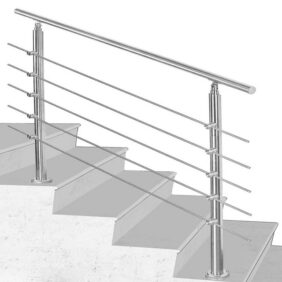 Yakimz Treppengeländer Geländer Edelstahl Handlauf 80-180cm Außentreppe 0-5 Querstreben, 80 cm Länge, mit 5 Pfosten, Bodentreppe Pflegeleicht Innen und Außen Brüstung Balkon, für Balkon Garten