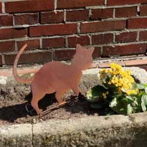 Beetstecker Katze, Gartenstecker aus Metall, Gartendeko in Rostoptik