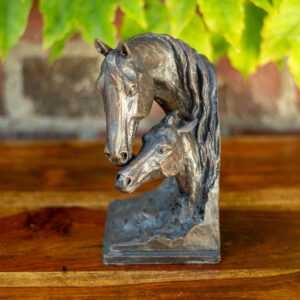 Buchstütze Pferde, Buchhalter Stute mit Fohlen, Pferdeskulptur in Bronzeoptik